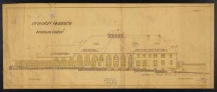 Bad Gottleuba, Heilstätte Gottleuba, Zentralküche. Ansicht von der Strasse, Aufriss, Schilling & Graebner, Dresden, 30.5.1911. Lichtpause mit Ergänzungen und Korrekturen, teilweise koloriert, Buntstift, Bleistift/Papier. 45 x 112 cm. Maßstab 1 : 100. Bez.: "Heilstätte Gottleuba. Centralkochküche. Ansicht von der Strasse. Blatt: 6."