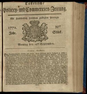 39tes Stueck, Montag den 28ten September 1772