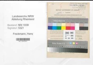 Entnazifizierung Hans Freckmann , geb. 10.10.1899 (Ingenieur)