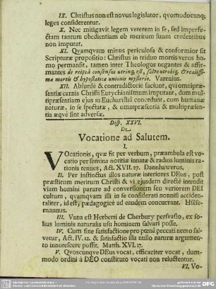 Disp. XXVI. De Vocatione ad Salutem
