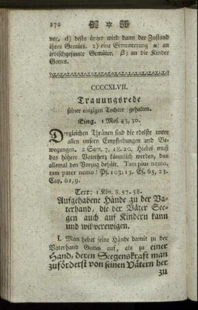 CCCCXLVII. Trauungsrede seiner einzigen Tochter gehalten.