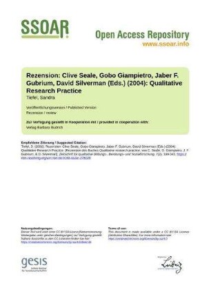 Rezension: Clive Seale, Gobo Giampietro, Jaber F. Gubrium, David Silverman (Eds.) (2004): Qualitative Research Practice