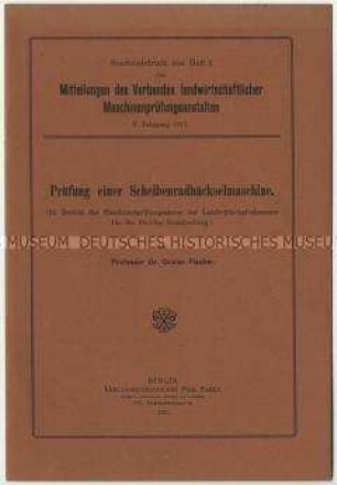 Bericht über die Prüfung einer Scheibenradhäckselmaschine