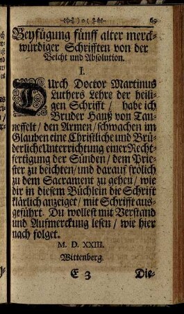I. Durch Doctor Martinus Luthers Lehre der heiligen Schrifft [...]