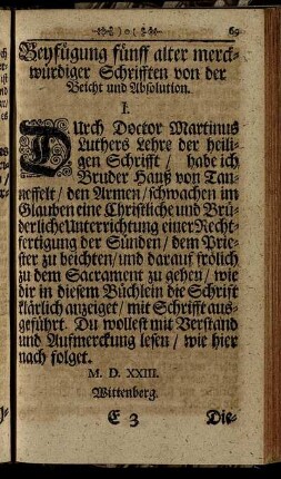 I. Durch Doctor Martinus Luthers Lehre der heiligen Schrifft [...]