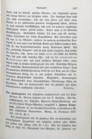 617-620 [Rezension] Diefenbach, Johann, Der Zauberglaube des sechzehnten Jahrhunderts nach den Katechismen Dr. Martin Luthers und des P. Canisius