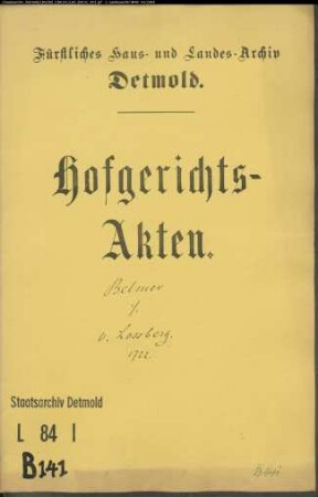 Bellmer, Arnd Henrich in Vlotho gegen Hauptman von Lossberg zu Sylbach