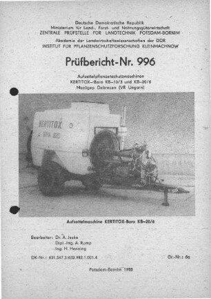 Aufsattelpflanzenschutzmaschinen KB-10 und KB-20
