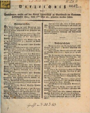 Verzeichnis der Vorlesungen der Universität zu Greifswald. 1824, 1824 SH