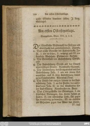 Am ersten Osterfeyertage. Evangelium, Marc. XVI, v. 1 - 8.