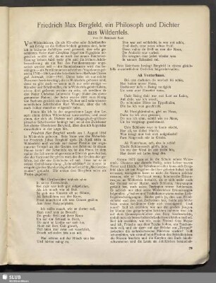 Friedrich Max Bergfeld, ein Philosoph und Dichter aus Wildenfels