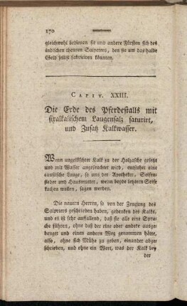 Capit. XXIII. Die Erde des Pferdestalls mit fixalkalischem Laugensalz saturirt, und Zusatz Kalkwasser.