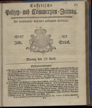 15tes Stueck, Montag den 5ten April 1802