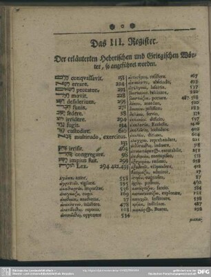 Das III. Register. Der erläuterten Hebreischen und Griegischen Wörter, so angeführet worden