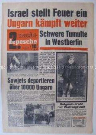 Zweite Ausgabe der (West)-Berliner Abendzeitung "nacht-depeche" zu den Unruhen in Ungarn