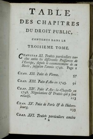 Table Des Chapitres Du Droit Public, Contenus Dans Le Troisieme Tome.