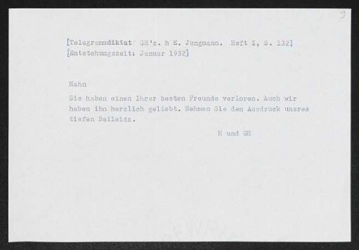 Brief von Gerhart Hauptmann an Viktor Hahn