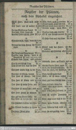 Register der Psalmen, nach dem Alphabet eingerichtet