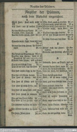 Register der Psalmen, nach dem Alphabet eingerichtet