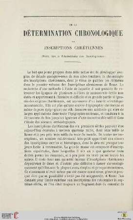 N.S. 6.1862: De la détermination chronologique des inscriptions chrétiennes : (Note lue à l'Académie des Inscriptions)