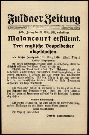 Ausgabe vom Freitag, den 31. März 1916.