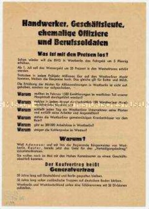 Aufruf der NDPD an Mittelstand und ehemalige Offiziere und Soldaten in Westberlin zum Kampf gegen Generalvertrag, für den Frieden