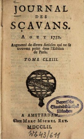 Journal des sçavans. 1752, [4]. Août - Sept. = T. 163