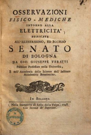 Osservazioni fisico-mediche intorno alla elettricità ...