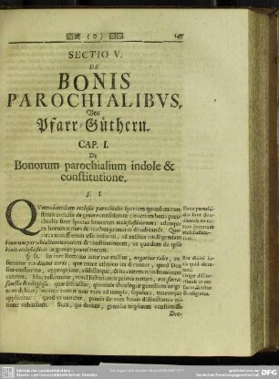 Sectio V. De Bonis Parochialibus, Von Pfarr-Güthern
