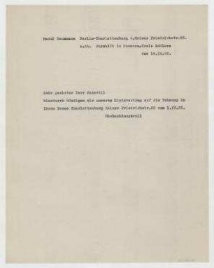 Brief von Raoul Hausmann an [Alfred] Manovill. Jershöft
