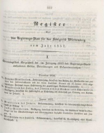 Register über das Regierungs-Blatt für das Königreich Württemberg vom Jahr 1857