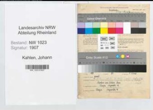 Entnazifizierung Johann Kahlen , geb. 19.06.1908 (Anstreicher)