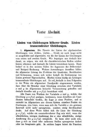 Vierter Abschnitt. Linien von Gleichungen höherer Grade. Linien transcendenter Gleichungen.