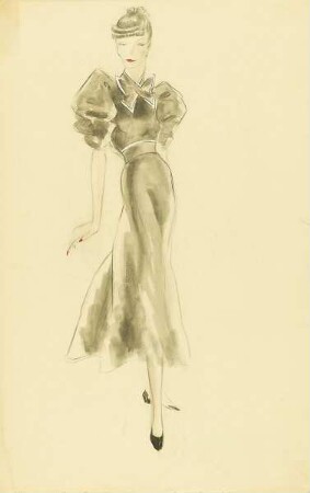 Frau in grauem Kleid