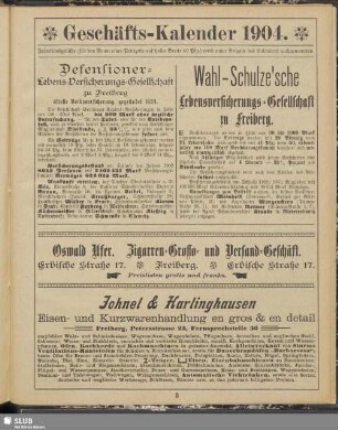 Geschäfts-Kalender 1904