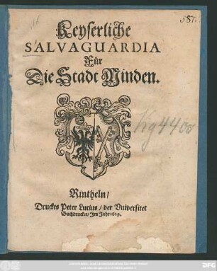 Keyserliche Salvaguardia Für Die Stadt Minden