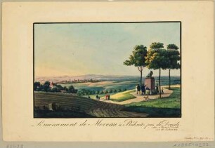 Blick von der Höhe im Süden Dresdens nach Norden auf die Stadt mit dem Denkmal für den französischen General der Befreiungskriege gegen Napoleon Jean Victor Moreau (1761-1813)