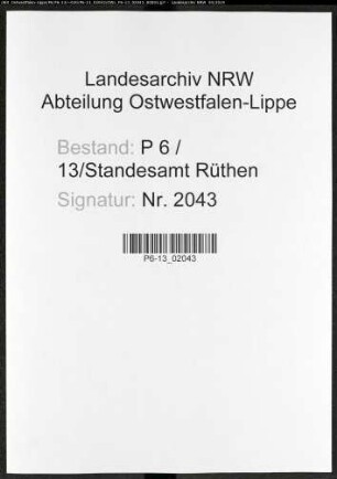 Sterberegister Standesamt Rüthen