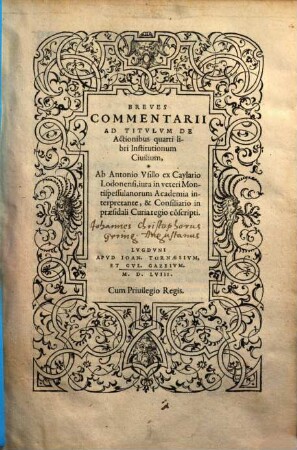 Breves Commentarii Ad Titvlvm De Actionibus quarti libri Institutionum Ciuilium