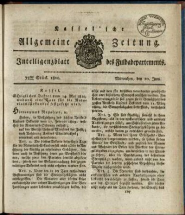 73tes Stueck, Mitwochen, den 20. Juni 1810