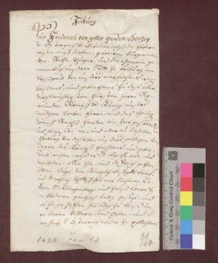 Herzog Friedrich zu Österreich bestätigt die Privilegien der Städte Freiburg, Neuenburg und Endingen.