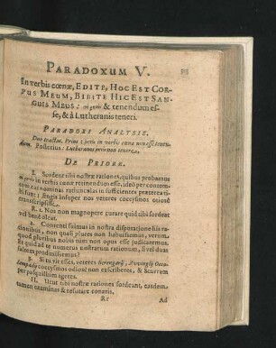 Paradoxum V. In verbis coenae, Edite, Hoc est Corpus Meum, Bibite Hic Est Sanguis Meus ...