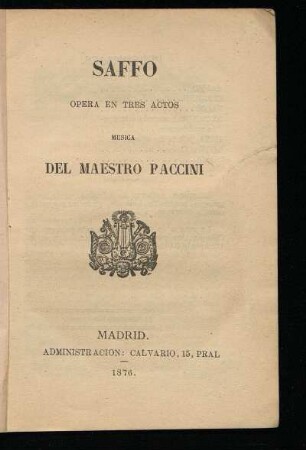 Saffo : ópera en tres actos