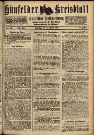 Erste Ausgabe vom Samstag, den 10. Oktober 1925.