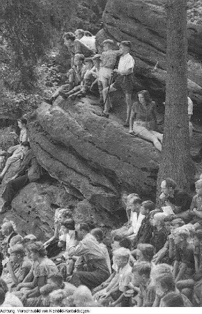 Sächsische Schweiz, Felsenbühne Rathen, Aufführung, Schrammsteine, Reinhardtsdorf, Zirkelstein, Kaiserkrone, August 1953