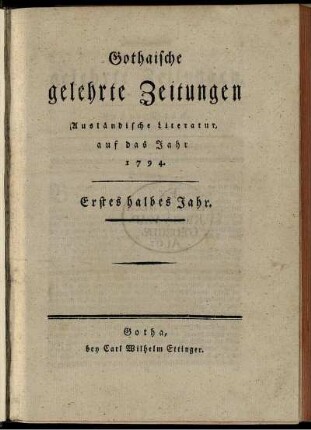 1794: Gothaische gelehrte Zeitungen