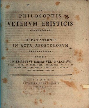 De Philosophis Vetervm Eristicis