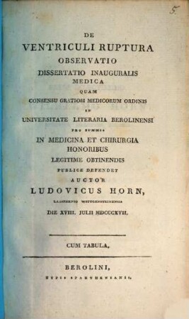 De ventriculi ruptura observatio : dissertatio inauguralis medica