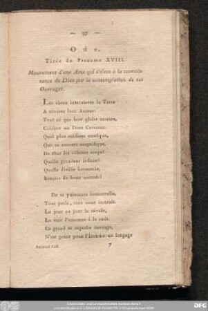 Ode. Tirée du Pseaume XVIII.