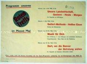 Maueranschlag mit dem Monatsprogramm des "Roten Treffs" in Buna